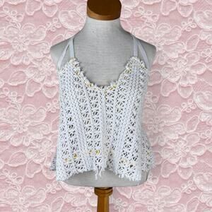 Free People Beach white crochet halter top keyhole back size xs